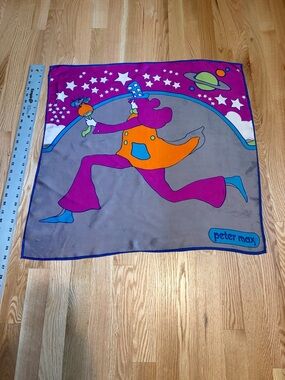 Peter Max Scarf Silk Colorful Psychedelic Magenta Orange Planets Stars Pop Art